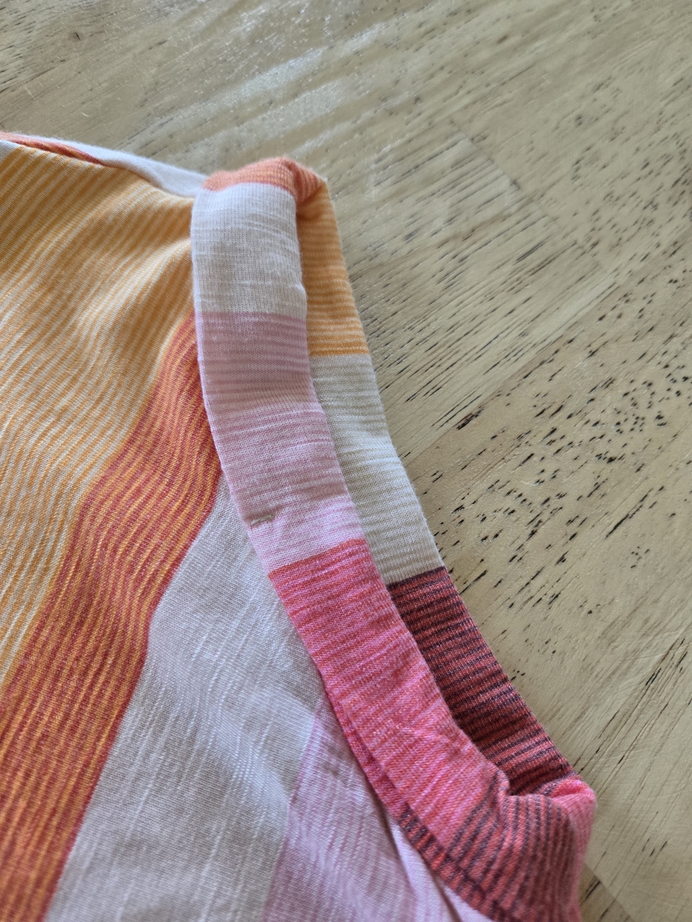 Vintage Rose Chevron Tie-Front V-Neck Top - Pink & Orange Boho Sunset Stripes - Picture 4 of 6